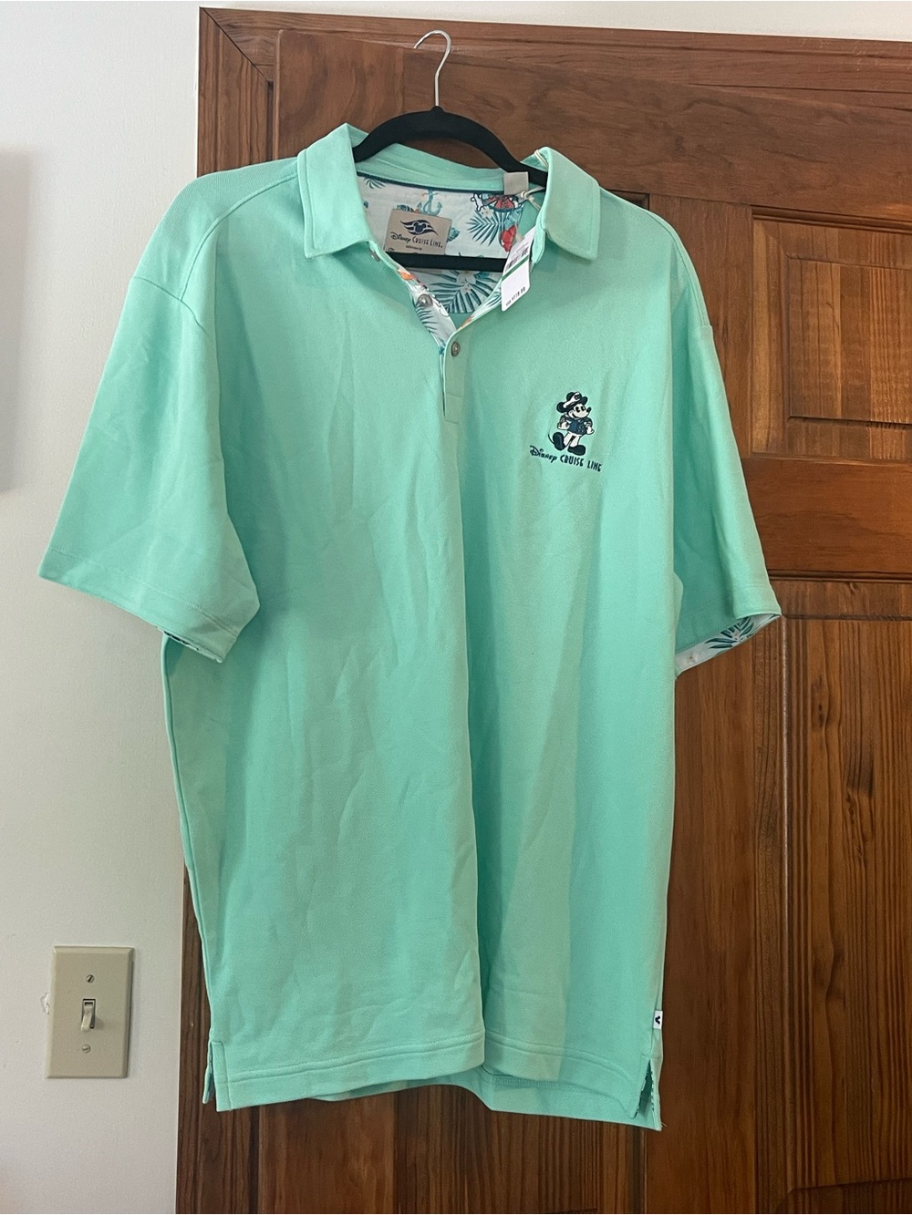Disney Men's Mint Polo with Mickey Embroidered Logo